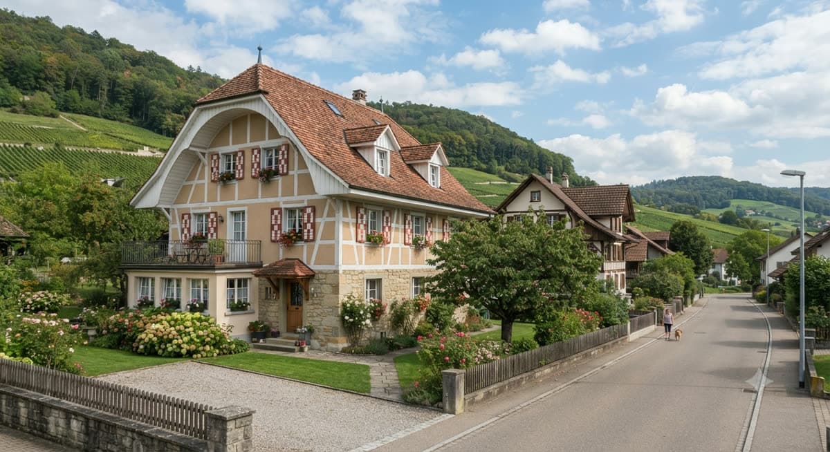 Bauernhaus-Fassade am Tag, das Original-Inseratsfoto